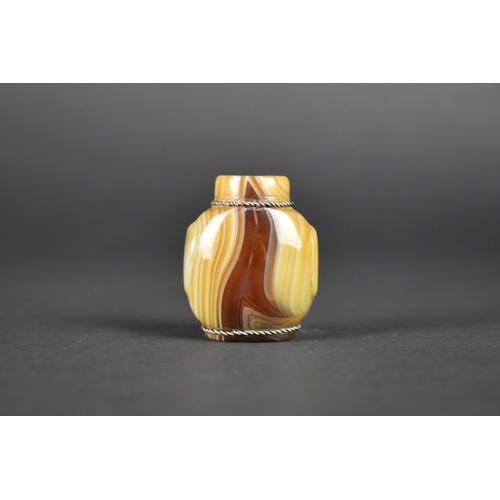 372 - A Small Chinese Hardstone and White Metal Mounted Snuff Bottle, 4cm High