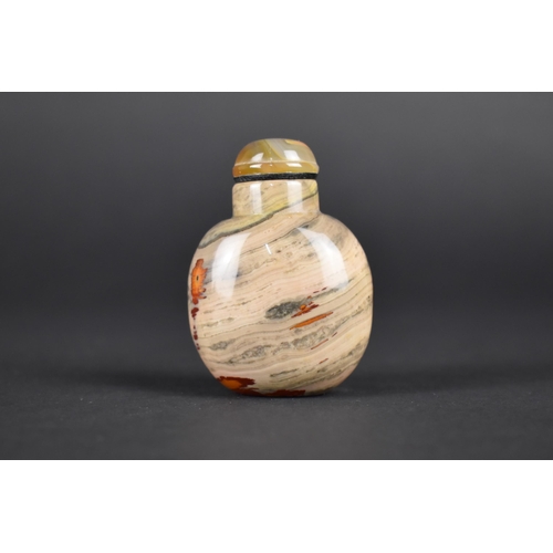 371 - A Chinese Carved Hardstone Snuff With Red, Grey and Brown Inclusions, 6cm High