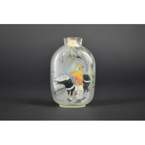 370 - A Chinese Reverse Painted Glass Snuff Bottle Detailing Horse and Rider with Script and Red Seal Mark... 