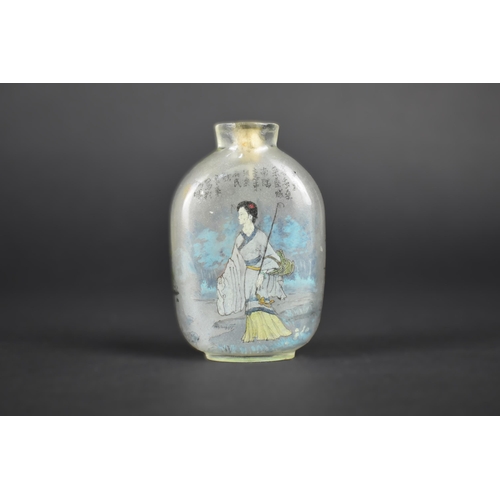 370 - A Chinese Reverse Painted Glass Snuff Bottle Detailing Horse and Rider with Script and Red Seal Mark... 