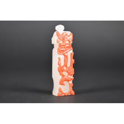 368 - A Carved Chinese Overlay Snuff Bottle, Opaque White and 'Coral' Decoration in Imitation of Shadow Ag... 