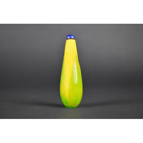 363 - A Chinese Overlaid Glass Snuff Bottle Modelled as Corn Husk with Stopper, 8cm High