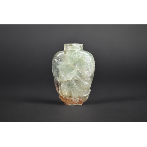 361 - A Chinese Qing Dynasty Rock Crystal Snuff Decorated in Carved Relief with Peacock Amongst Branches, ... 