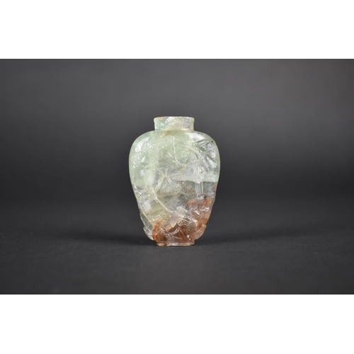 361 - A Chinese Qing Dynasty Rock Crystal Snuff Decorated in Carved Relief with Peacock Amongst Branches, ... 