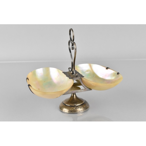 218 - An Edwardian Silver and Mother of Pearl Twin Bowled Caviar Dish by C.E Williams, The Shell Bowls Sup... 