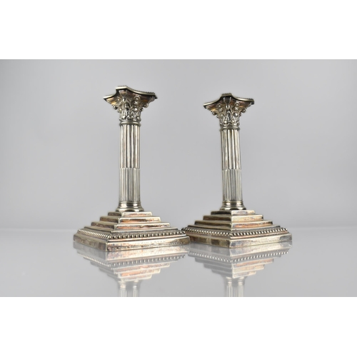 208 - A Pair of Late 19th Century/Early 20th Century Silver Plated Corinthian Column Candlesticks by Willi... 