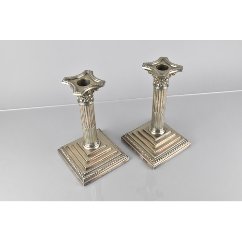 208 - A Pair of Late 19th Century/Early 20th Century Silver Plated Corinthian Column Candlesticks by Willi... 