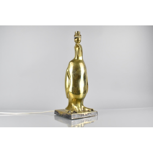 140 - A Early/Mid 20th Century Cast Bronze Table Lamp Modelled as A Standing Penguin, Measuring 31cm High ... 