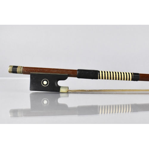 122 - A 19th Century German Violin Bow, The Octagonal Body with White Metal Adjuster, Ebony and Mother of ... 