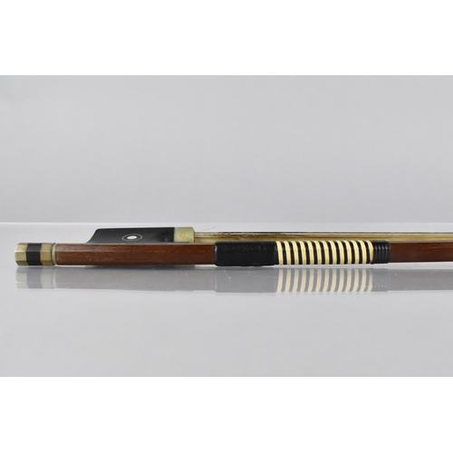 122 - A 19th Century German Violin Bow, The Octagonal Body with White Metal Adjuster, Ebony and Mother of ... 