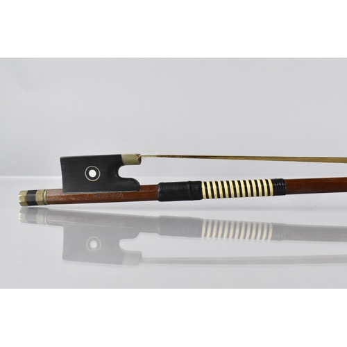 122 - A 19th Century German Violin Bow, The Octagonal Body with White Metal Adjuster, Ebony and Mother of ... 