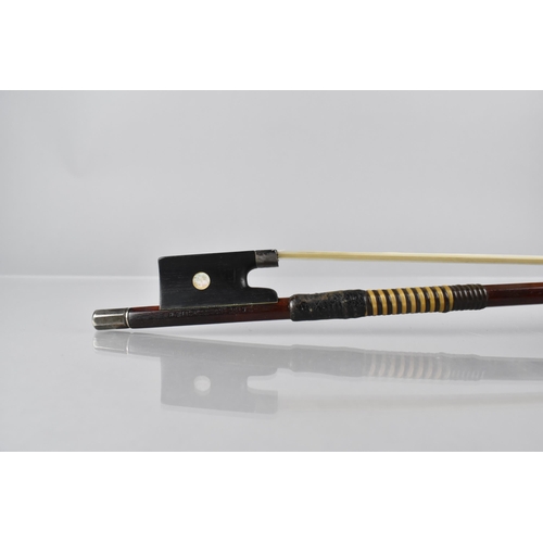 121 - A 19th Century German Violin Bow, The Octagonal Body with White Metal Adjusters Ebony and Mother of ... 