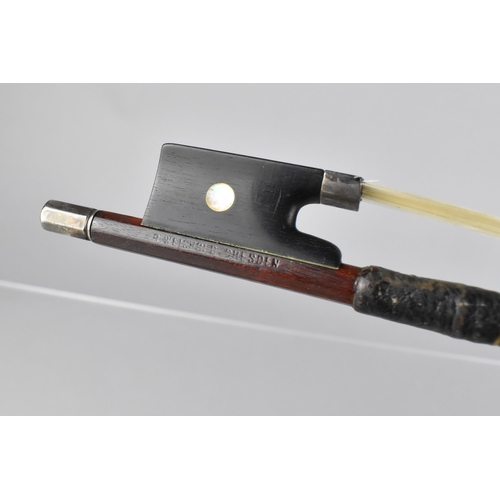 121 - A 19th Century German Violin Bow, The Octagonal Body with White Metal Adjusters Ebony and Mother of ... 