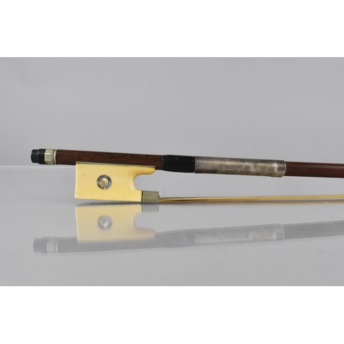 119 - A 19th Century Violin Bow, The Octagonal Body with White Metal Adjusters, Ivory and Mother of Pearl ... 