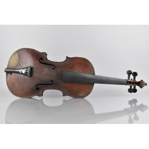 116 - A Late 19th/Early 20th Century Violin, Having Mother of Pearl Inlaid Tailpiece Detailing Flower, 36c... 