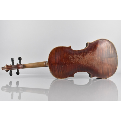 116 - A Late 19th/Early 20th Century Violin, Having Mother of Pearl Inlaid Tailpiece Detailing Flower, 36c... 