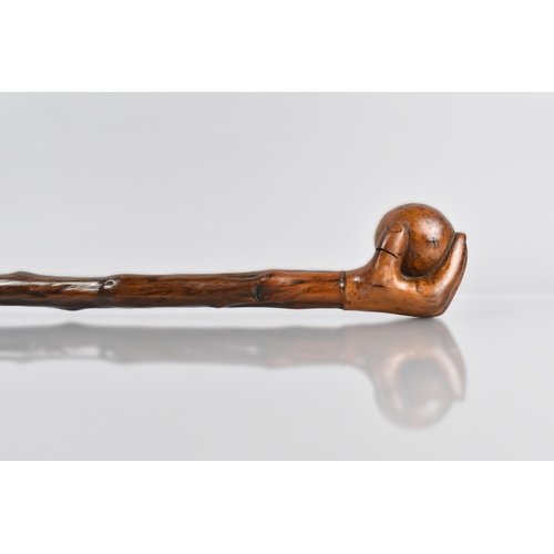 107 - A Late Treen 19th/20th Century Walking Stick, the Handle Modelled in the Form of a Hand Holding a Ba... 