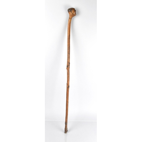 106 - A Late 19th/20th Century Treen Walking Stick the Carved Handle Modelled as a Gentleman's Head with C... 