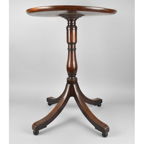 91 - A 19th Century Pie Crust Pedestal Table with Turned Column Culminating to Quadrant Splayed Supports ... 