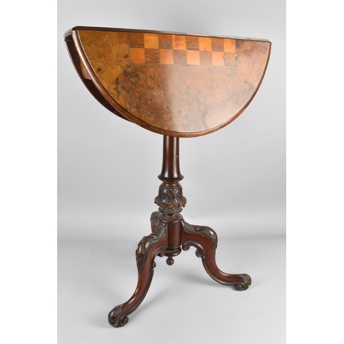 88 - A Late Victorian Walnut Games Table, The Drop Leaf Top with Inlaid Chess Board On Tripod Base Having... 