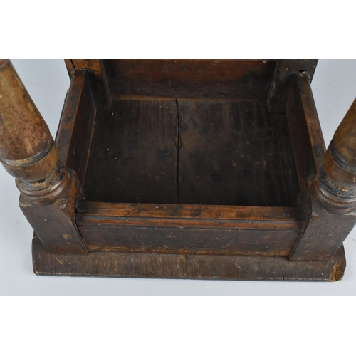 77 - A 19th Century Oak Peg Jointed Stool with Carved Sides on Turned Wooden Supports United by Box Stret... 