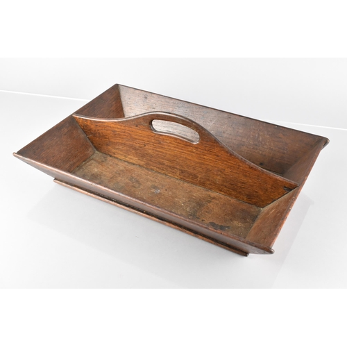 56 - A 19th Century Country House Oak Cutlery Tray with Central Raised Handle Over Two Divisions, 28x42x1... 