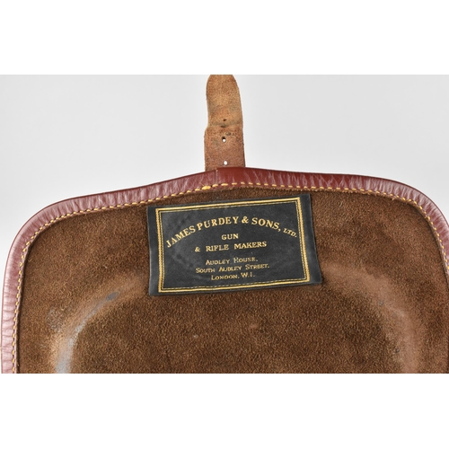 44 - A Leather James Purdey & Sons Cartridge Bag on Leather and Canvas Strap, 28cm Wide and 22cm High