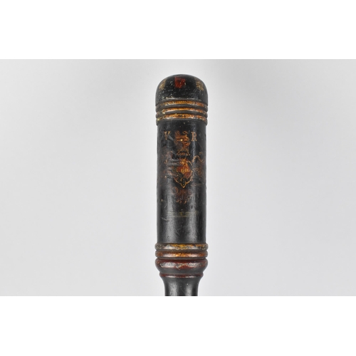 41 - A Victorian Truncheon with Polychrome Painted Decoration on Black Ground, 38cm Long