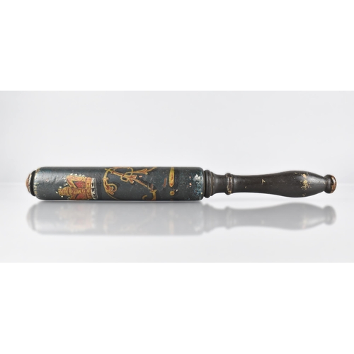 40 - A Polychrome Painted Wooden Truncheon with VR Cypher and Crown on Green Ground with Black Painted Ha... 