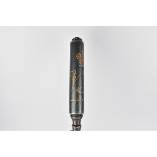 40 - A Polychrome Painted Wooden Truncheon with VR Cypher and Crown on Green Ground with Black Painted Ha... 