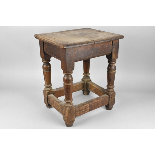 24 - An 18th/19th Century Rectangular, Peg Jointed Turned Supports United by Box Stretcher, 36.5x31x41cm ... 