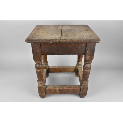 24 - An 18th/19th Century Rectangular, Peg Jointed Turned Supports United by Box Stretcher, 36.5x31x41cm ... 