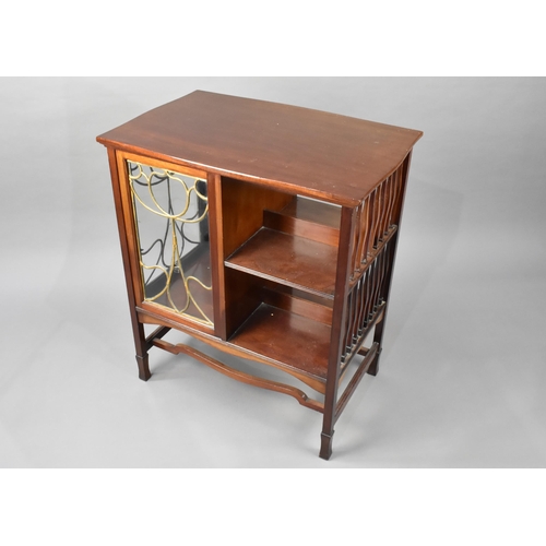 18 - An Edwardian Arts and Crafts Mahogany Cabinet with Glazed Display Section Having Leaded Panels Decor... 