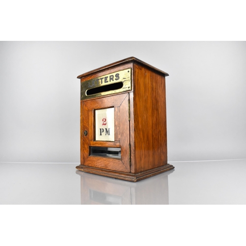 11 - A Good Edwardian Oak Counrty House Post Box Having Brass Plaque 'Letters' Above Bevel Glass Panel '2... 