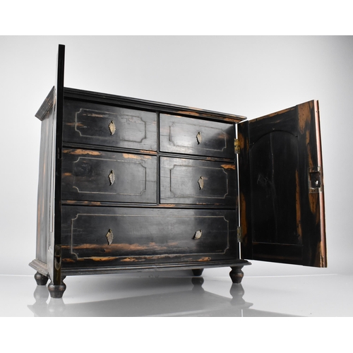 9 - A 19th Century Coromandel Table Chest of Four Short and One Long Drawer with Hinged Front Doors Rais... 