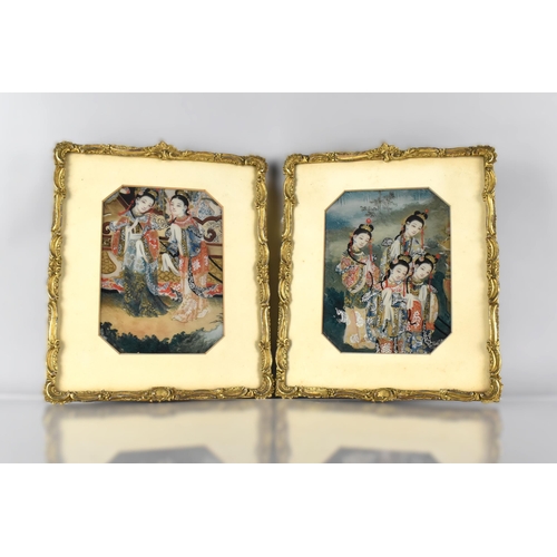 432 - A Pair of Chinese Late Qing Dynasty Reverse Painting Detailing Maidens in Traditional Dress, Subject... 