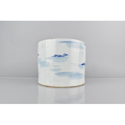 421 - A Chinese Qing Dynasty Porcelain Blue and White Brush Pot Decorated with Landscape Scene Detailing F... 