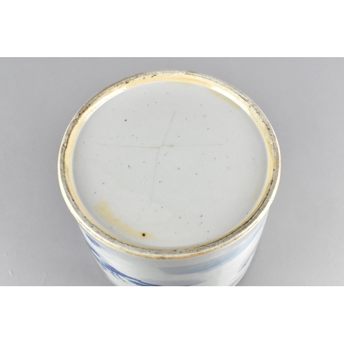 421 - A Chinese Qing Dynasty Porcelain Blue and White Brush Pot Decorated with Landscape Scene Detailing F... 