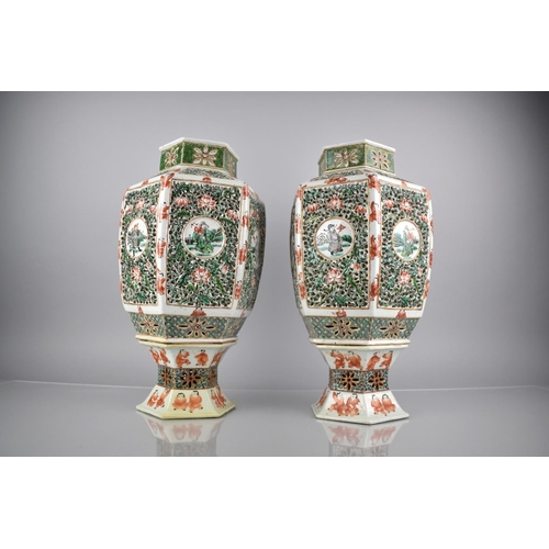 410 - A Pair of 19th Century Chinese Qing Period Porcelain Famille Verte Lantern Vases of Ovoid form and H... 