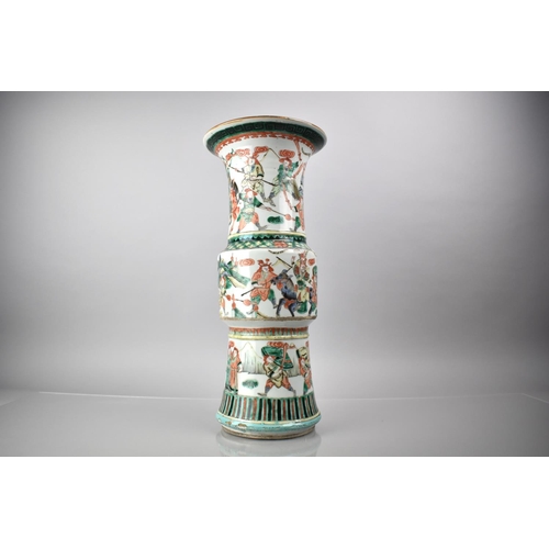 412 - A 19th Century Qing Period Chinese Porcelain Famille Verte Vase of Gu Form decorated with Battle Sce... 