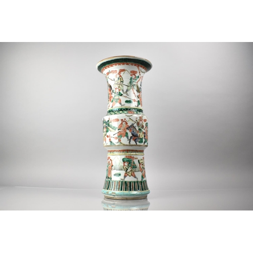 412 - A 19th Century Qing Period Chinese Porcelain Famille Verte Vase of Gu Form decorated with Battle Sce... 