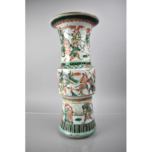 412 - A 19th Century Qing Period Chinese Porcelain Famille Verte Vase of Gu Form decorated with Battle Sce... 