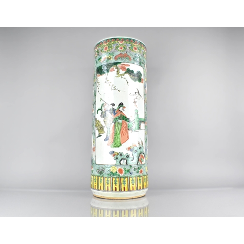 413 - A Chinese Qing Dynasty Porcelain Stick Stand Decorated in the Famille Verte Palette with Exterior an... 