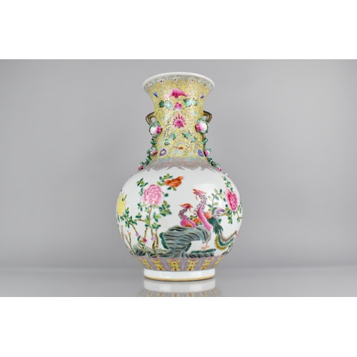 398 - A Chinese Republic Porcelain Vase Decorated in the Famille Rose Palette with Peacocks and Blossoming... 