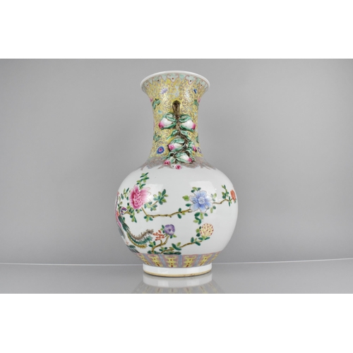 398 - A Chinese Republic Porcelain Vase Decorated in the Famille Rose Palette with Peacocks and Blossoming... 