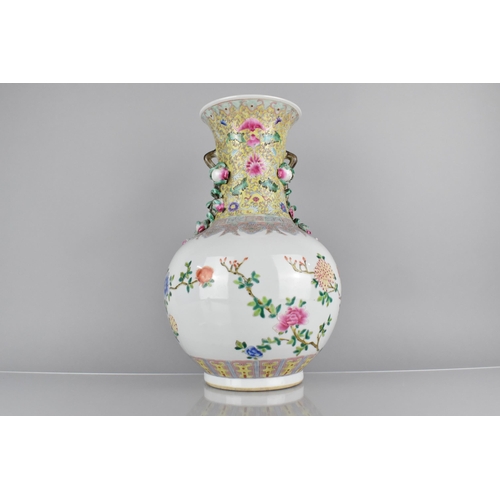 398 - A Chinese Republic Porcelain Vase Decorated in the Famille Rose Palette with Peacocks and Blossoming... 