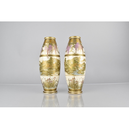 387 - A Pair of Japanese Meiji Satsuma Ovoid Vases Finely Decorated with Maidens in Oval Cartouche with Fu... 