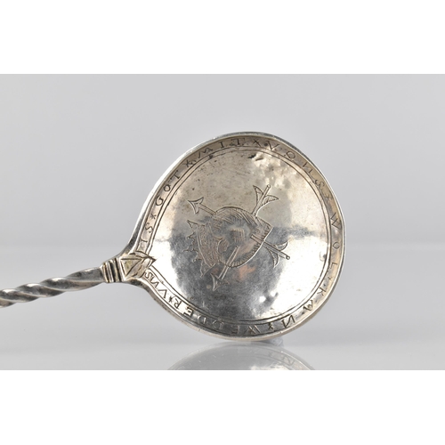 239 - An Early Silver Caddy Spoon With Orb Finial to Twisted Handle and Large Bowl Base with Inscribed Bor... 