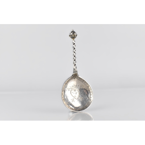 239 - An Early Silver Caddy Spoon With Orb Finial to Twisted Handle and Large Bowl Base with Inscribed Bor... 