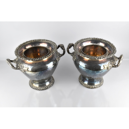 210 - A Pair of 19th Century Sheffield Plated Coolers of Urn Form Having Applied Foliage Trim and Conformi... 